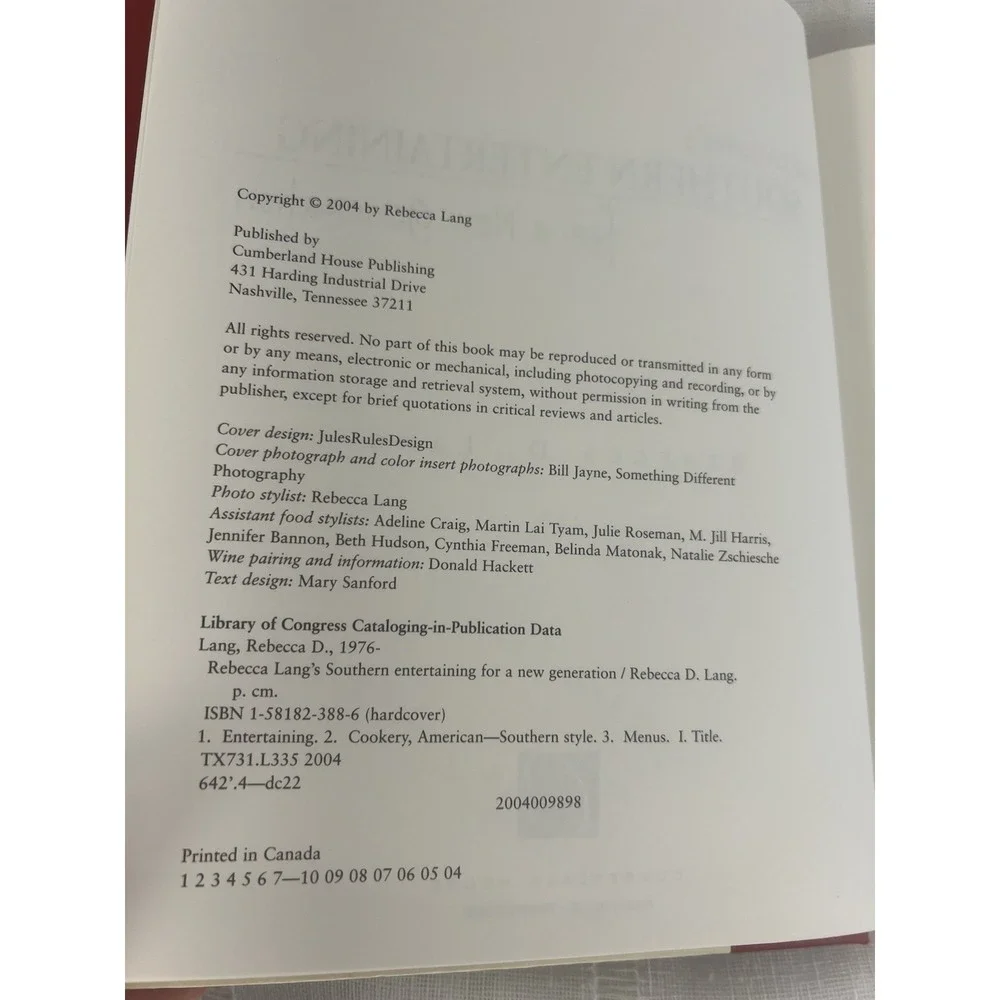Rebecca Lang Signed‎ Southern Entertaining 2004 First Edition HC Cookbook